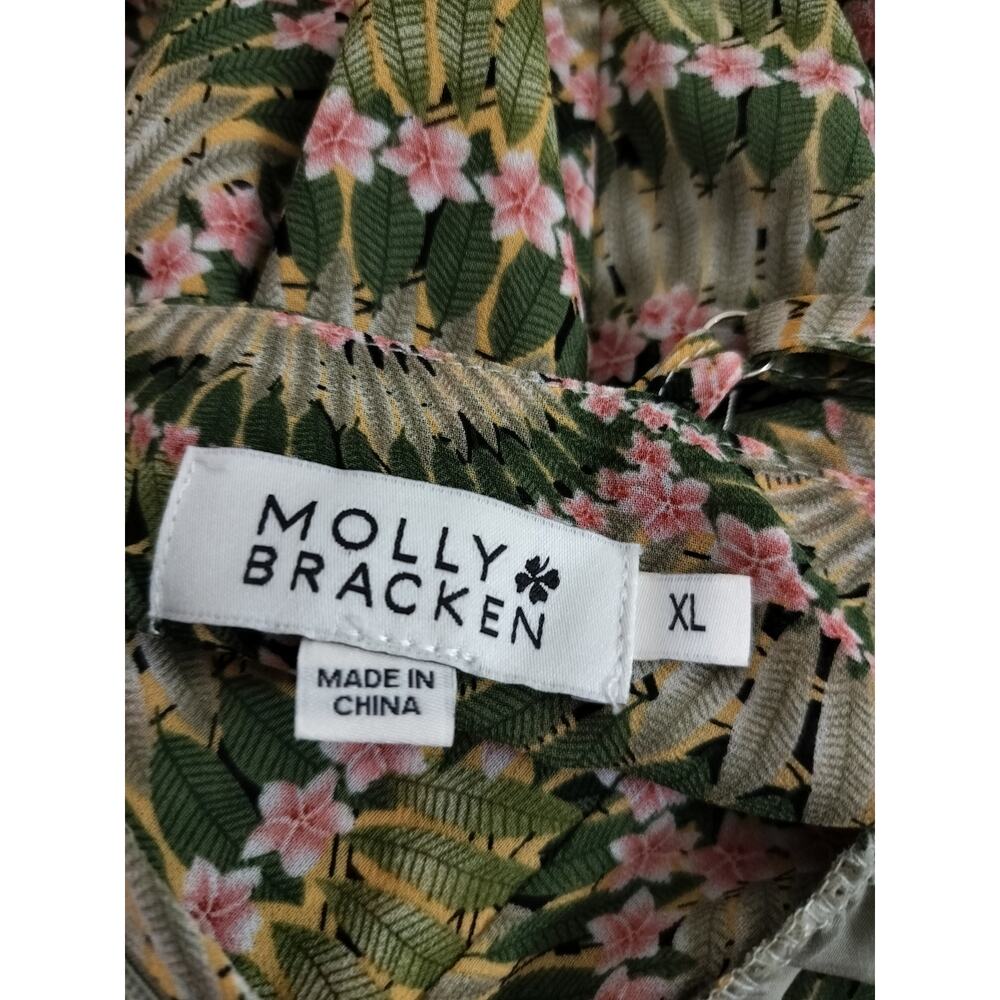 5287) Molly Brecken Tropical Khaki Green Print Ruffle Tiered Midi Dress XL - Picture 8 of 10